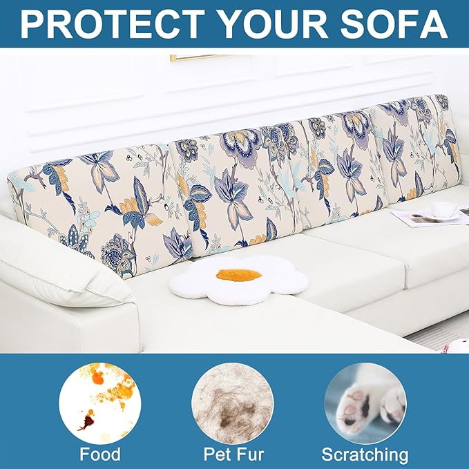 Smiry Printed Couch Cushion Covers, Stretch Soft Couch Covers for Sofa, Washable Non-Slip Sofa Slipcover Furniture Protector for Indoor and Outdoor (Backrest L, Beige)