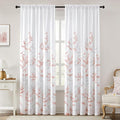 HOMEIDEAS Non-See-Through Pink and White Privacy Sheer Curtains 52 X 84 Inch Length 2 Panels, Leaf Floral Printed Light Filtering Semi Sheer Window Curtains Drapes for Bedroom Living Room