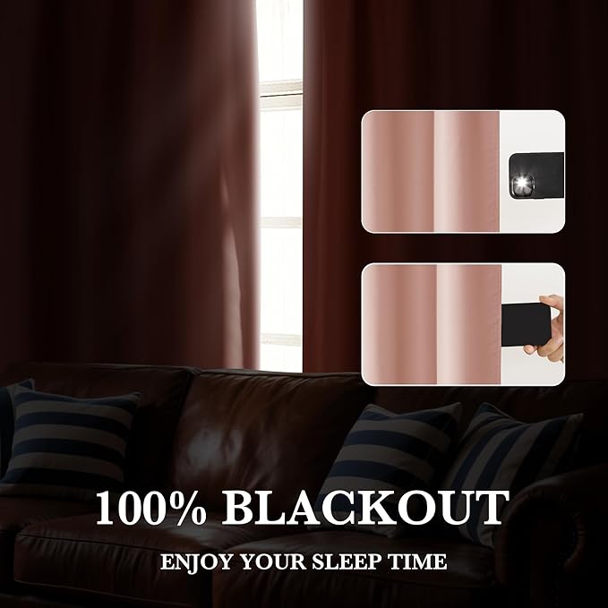 RYB HOME Bedroom Blackout Curtains 63 inches Long, 100% Blackout Thermal Insulated Noise Reducing Curtains for Living Room Nursury, 62 inches Wide by 63 inches Long, Peach Pink