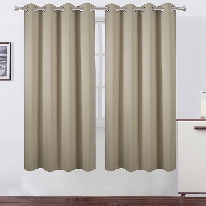 LEMOMO Beige Thermal Blackout Curtains/52 x 72 Inch/Set of 2 Panels Room Darkening Curtains for Bedroom