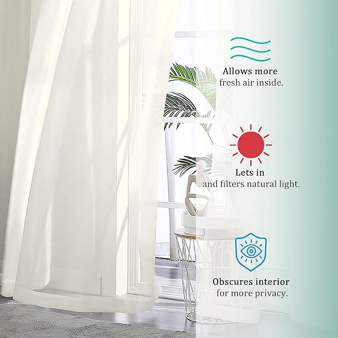 OWENIE Sheer Curtains Ivory 144 inch Extra Long, Elegant and Airy Drapes Translucent Window Treatments for Living Room/Bedroom, Ivory, 2 Panels=84" Wide