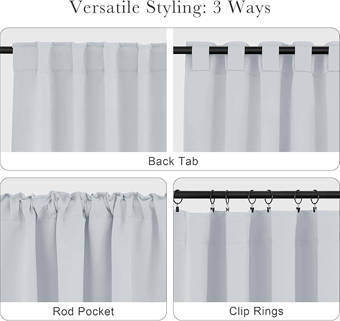 PONY DANCE 36 Inches Curtain Valances - Rod Pocket Window Covering Light Filtering and Privacy Protection Tiers for Home Decoration, 42 x 36 Inches, Greyish White, Set of 2