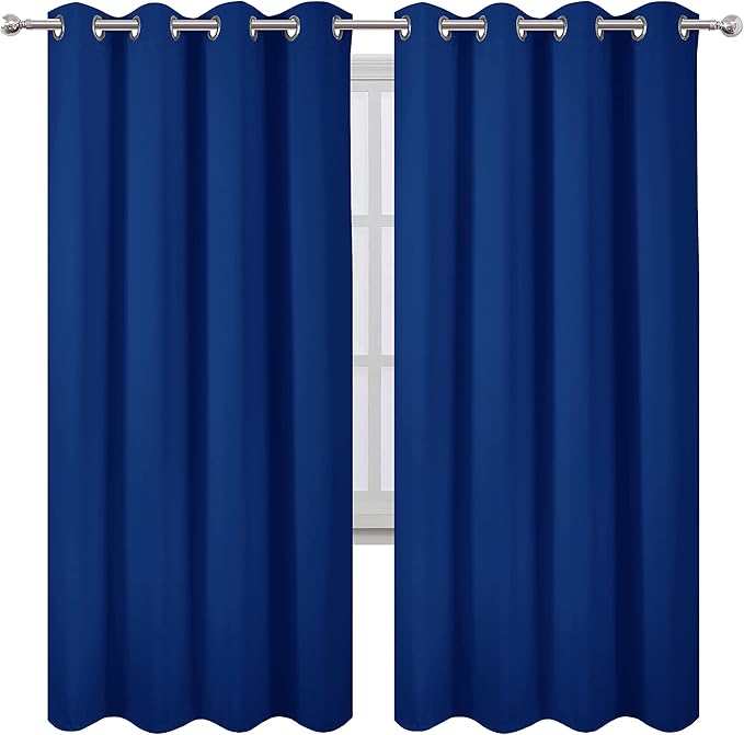 LEMOMO Blackout Curtains 52 x 72 inch/Royal Blue Curtains Set of 2 Panels/Thermal Insulated Room Darkening Bedroom Curtains
