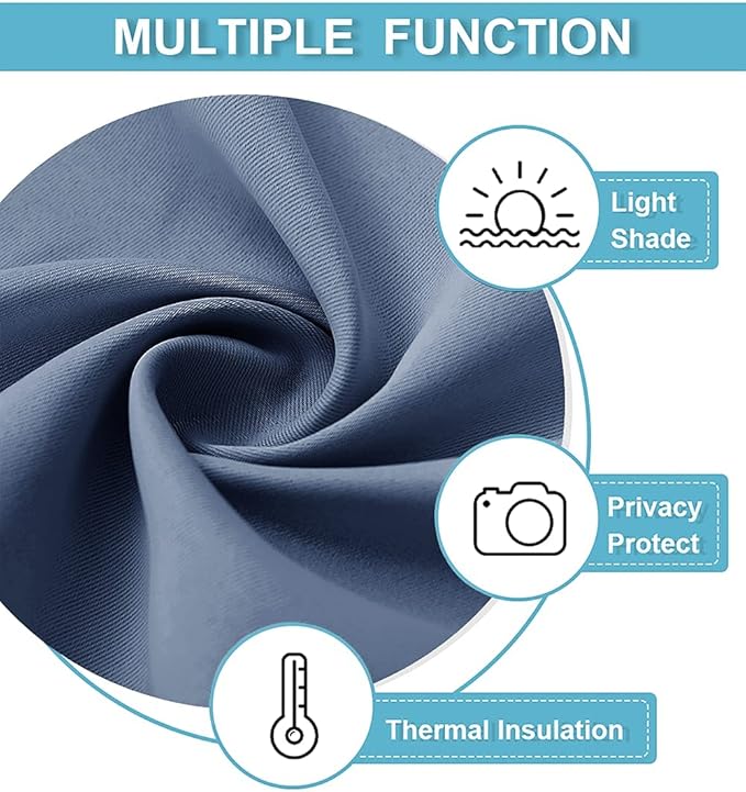 RYB HOME Blackout Curtains for Bedroom Living Room 72 inches Long, Thermal Insulated Privacy Rod Pocket Drapes for Nursery Office Home Theater, Width 42 by Length 72, Stone Blue, 2 Panels