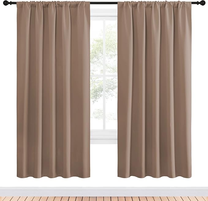 NICETOWN Kids Blackout Curtain Panels - Window Treatment Thermal Insulated Solid Rod Pocket Blackout Drapes for Bedroom (Cappuccino, Set of 2, 52 by 72 Inch)