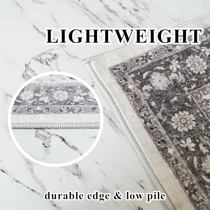Hallway 4x8 Washable Runner Rug: Oriental Stain Resistant Entryway Kitchen Rug Farmhouse Soft Carpet for Bathroom Bedroom Thin Laundry Room Floor Mat with Non Slip Backing for Pets Family(4x8,Grey)