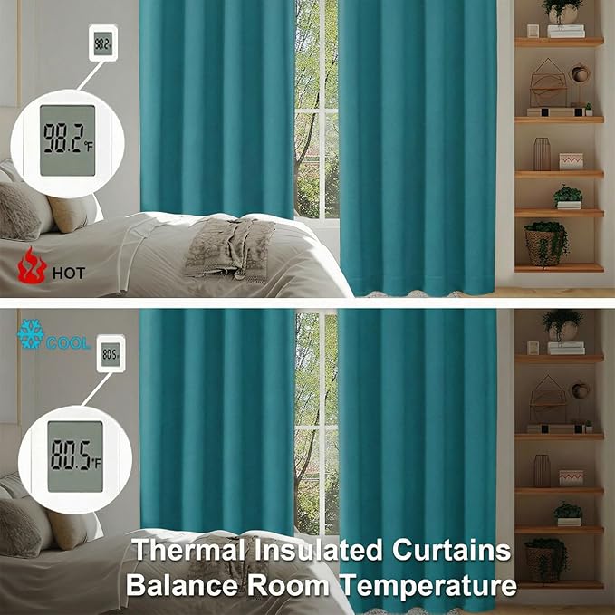 Simplebrand Ava Teal Blackout Curtains for Bedroom 84 Inch Length 2 Panels Set, Solid Thermal Insulated Privacy Nursery Window Treatment Curtains Blackout Drapes, W40 x L84 Inch, Teal