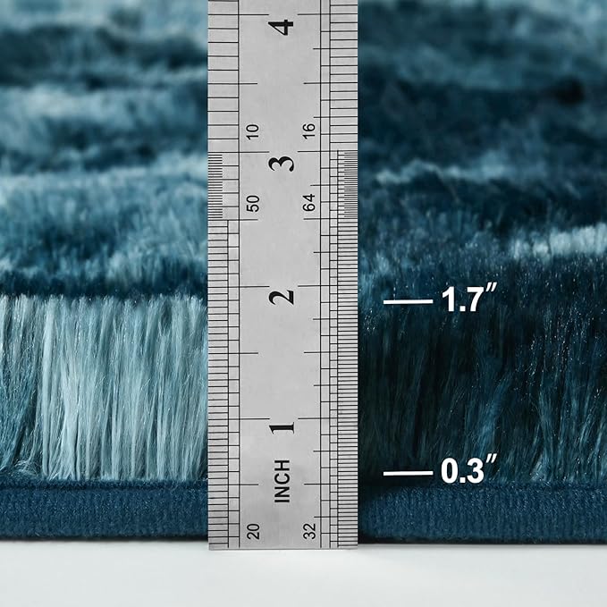 Deerhoo Large Shag Area Rugs 5 x 8, Tie-Dyed Plush Fuzzy Rugs for Living Room, Ultra Soft Fluffy Furry Rug for Bedroom, Indoor Carpet Nursery Rugs for Kids Room Home Decor, Peacock Blue