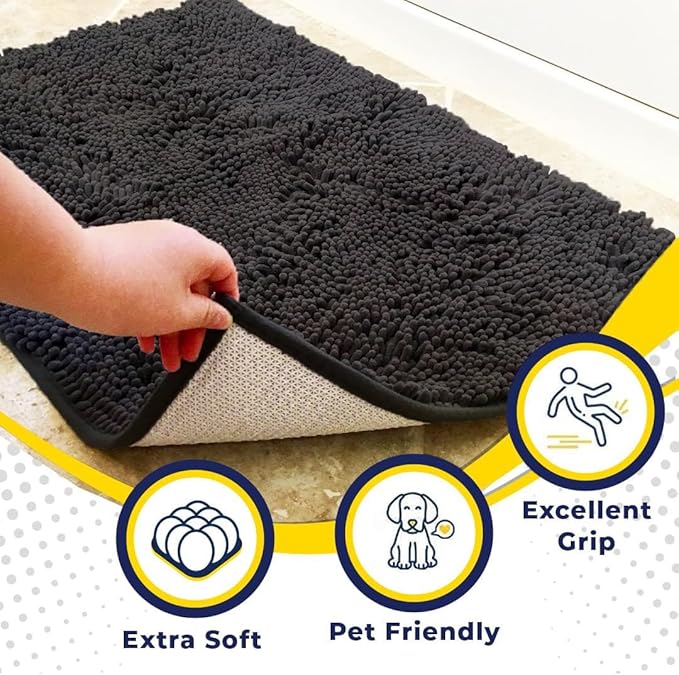 Muddy Mat® | Super Absorbent Door Mat Indoor, Microfiber Quick Dry Chenille Entryway Rug, Non-Slip Front Door Mat, Indoor Mats for Entryway, Machine Washable Pet Rug, Charcoal 18"x28"