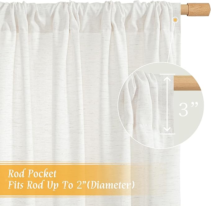 LAMIT Natural Linen Curtains for Bedroom, 84 Inch Length Faux Linen Textured Light Filtering Drapes Rod Pocket Window Treatment Panels for Living Room, Set of 2 Panels, 52 x 84 Inch, Ivory White