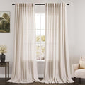 Nanspring Beige Linen Back Tab Curtains 96 Inches Long for Bedroom Light Filtering Privacy Sheer Curtains Modern Farmhouse Coastal Decor Linen Cotton Textured Gauze Curtain 2 Panel Set 70x96