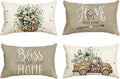 AVOIN Colorlife Bless Our Home Farmhouse Eucalyptus Leaves Throw Pillow Covers, 12 x 20 Inch Truck Sweet Home Cushion Case Decorations Set of 4