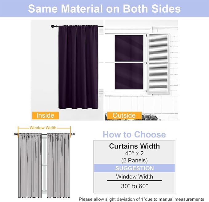 Simplebrand Ava BlackBerry Blackout Curtains for Bedroom 63 Inch Length 2 Panels Set, Nursery Thermal Insulated Energy Saving Rod Pocket Window Treatment Curtains Blackout Drapes, W40 x L63 Inch