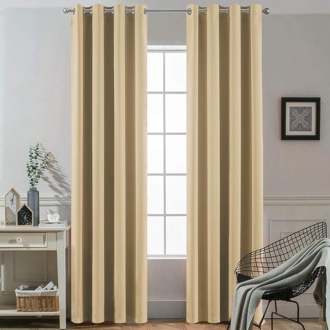 Yakamok Beige Blackout Curtains 84 Inches Length Thermal Insulated Light Blocking Room Darkening Window Treatment Curtain Drapes with Grommet for Bedroom Living Room (2 Panels, W52 x L84，Beige)
