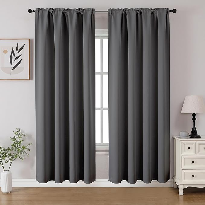 CUCRAF Light Grey Blackout Curtains 72 inch Length 2 Panels Set, Rod Pocket Room Darkening Drapes for Bedroom Living Room, Insulated Thermal Light Blocking Window Curtain (W52 x L72 Inch)