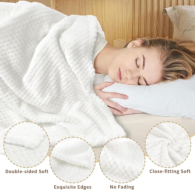 4 Pack Fleece Throw Blankets 50x60 Inches - Oeko-Tex Certified 100, 270 GSM Ultra Soft Plush for Bed, Couch and Cozy Gifts. 3D Waffle Texture, No Shedding No Pilling All Season (White)