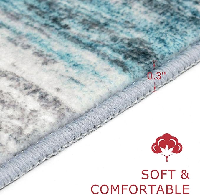 KOZYFLY Modern Abstract Hallway Runner Rug, 2.6x20 Washable Rug Runner Non-Slip Soft Striped Stair Runner Rugs, Print Blue Carpet Runner for Kitchen Entryway Bathroom Laundry Room Foyer