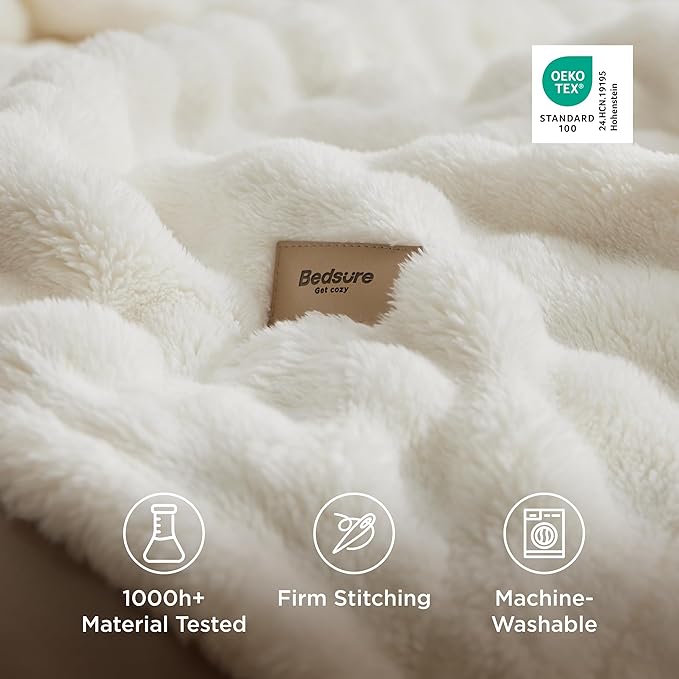Bedsure 3D Fleece Bubble Blanket for Couch - GentleSoft White Twin Blanket for Sofa Bed Room Decor - Luxury Soft Cozy Spring Gifts for Kids, Lightweight, All Seasons, Off White, 60"×80"