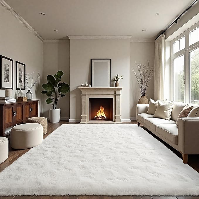 LOCHAS Ultra Soft Indoor Modern Area Rugs Fluffy Living Room Carpets for Children Bedroom Home Decor Nursery Rug 6x9 Feet, Cream