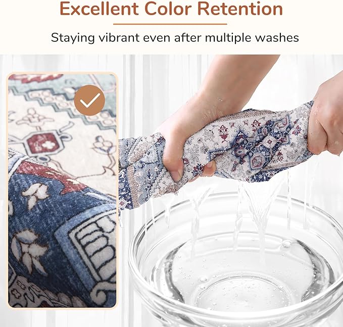 OPPODREAM Soft Area Rugs 4x6, Low-Pile Washable Rugs 4x6 with Non Slip Backing, Faux Cashmere 4 x 6 Throw Carpet, Navy Blue & Red & Cream
