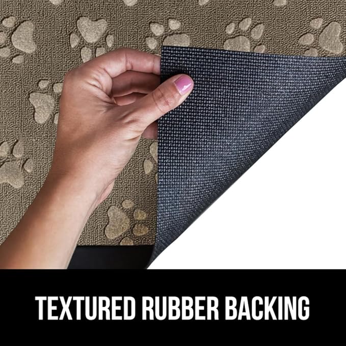 GORILLA GRIP 100% Waterproof All-Season WeatherMAX Doormat US Designed Natural Rubber, Stain and Fade Resistant, Low Profile Indoor Outdoor Door Mats, Easy Clean Patio Mat, 29x17, Tan Pawprints