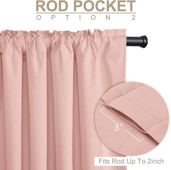 100% Blackout Shield Linen Blackout Curtains for Bedroom 120 Inches Long, Back Tab/Rod Pocket Living Room Drapes, Thermal Insulated Blackout Curtains 2 Panels Set, 50" W x 120" L, Blush Pink