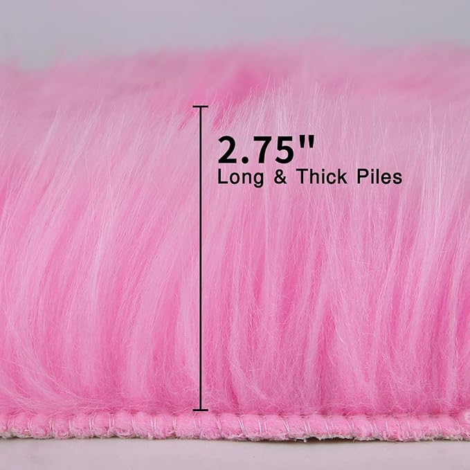 duduta Hot Pink Faux Sheepskin Throw Rug 2x3 ft, Fluffy Shag Rug for Bedroom Dorm Kids Room Fur Seat Chair Covers Non Slip