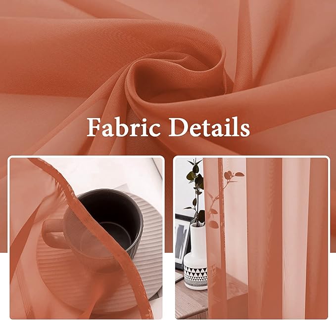 MIULEE 2 Panels Solid Color Sheer Window Curtains Elegant Window Voile Fall Panels/Drapes/Treatment for Bedroom Living Room (54X54 Inches Burnt Orange)