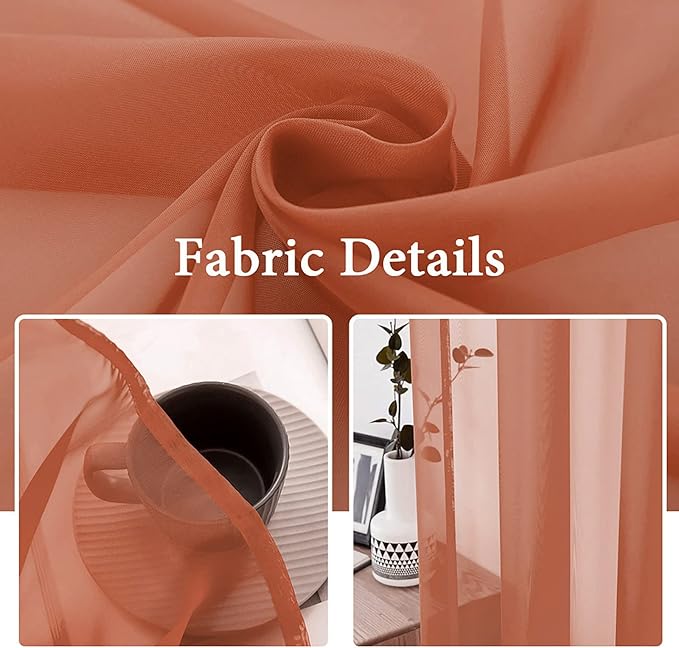 MIULEE 2 Panels Solid Color Sheer Window Curtains Elegant Window Voile Fall Panels/Drapes/Treatment for Bedroom Living Room (54X108 Inches Burnt Orange)