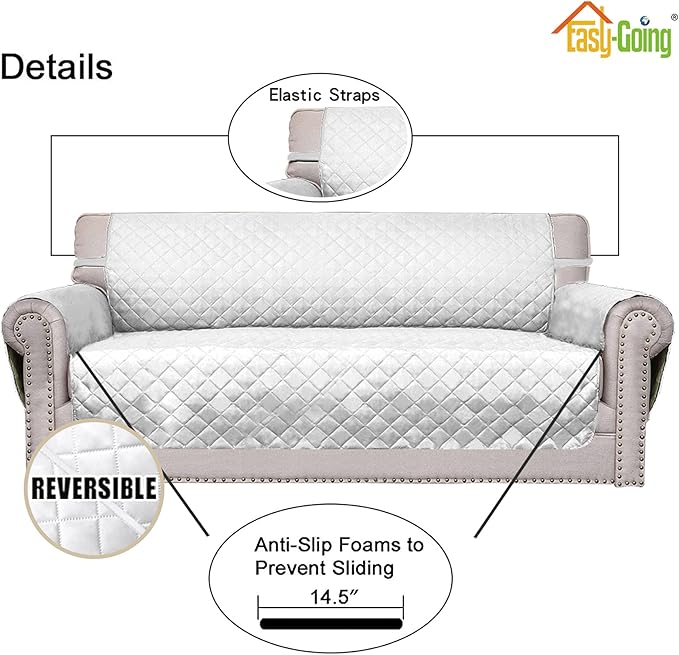 Easy-Going Reversible Oversized Couch Cover for 3 Cushion Couch Sofa Cover for Dogs Water Resistant Furniture Protector Cover with Foam Sticks for Pet (Oversized Sofa, White/White)