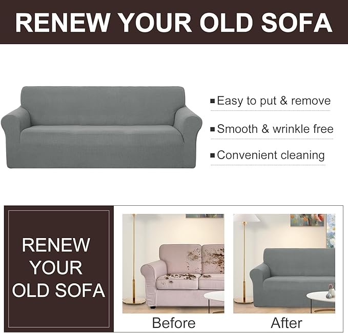 U-NICE HOME Stretch Couch Cover Sofa Cover Sofa Slipcover Furniture Protector for 4 Cushion Couch Sofa Pet Friendly(Oversized Sofa, Grey)