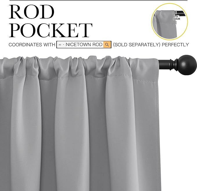 NICETOWN Window Curtains for Bedroom - Home Decoration Thermal Insulated Rod Pocket Blackout Blinds & Drapes for Small Windows (Silver Grey, 2 Panels, W42 x L45 -Inch)
