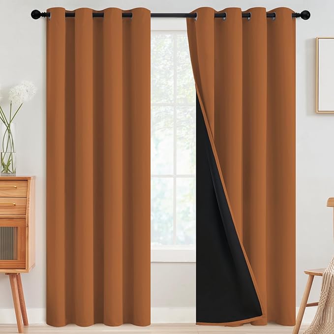 SimpleHome 100% Blackout Curtains for Bedroom,Thermal Insulated Orange Grommet Window Drapes Room Darkening Curtains for Living Room with Black Back,52 x 84 Inch,2 Panels
