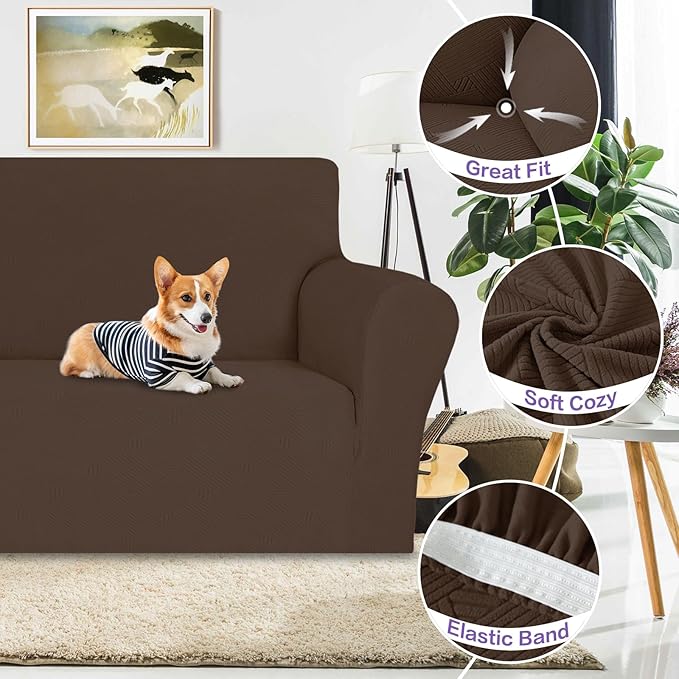 ZNSAYOTX Oversized Super Stretch Couch Cover (92"-115"), New Striped Sofa Covers Comfortable & Durable, Dog Cat Pets Friendly Extra Large Spandex Sofa Slipcovers (Coffee, XL Sofa)