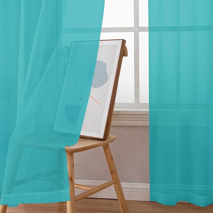 Chyhomenyc Turquoise Sheer Curtains 120 Inches Long - Light Filtering Voile Extra Long Panel Drapes for Floor to Ceiling Window, Elegant Soft Living Room Curtains, Each 42Wx120L Inch, 10FT, 2 Panels