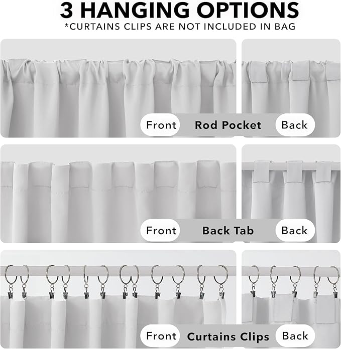 Deconovo Blackout Curtains, Thermal Insulated, W52 x L84 2 Panels, Back Tab, Machine Washable, Room-Darkening Drapes for Bedroom/Living Room Greyish White