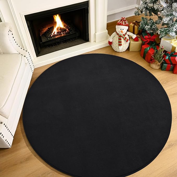 Amearea Black Round Area Rugs 6ft Washable Circle Rugs for Bedroom Living Room, Fluffy Indoor Thickened Memory Foam Rug, Non Slip Minimalist Circular Carpet for Kids Boys Girls Dorm Nursery Room Decor