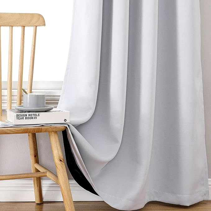 ChrisDowa 100% Blackout Curtains 78 inch Long for Bedroom with Black Liner, 2 Thick Layers Total Blackout Thermal Insulated Grommet Window Curtains 2 Panels Set (Greyish White, 42 x 78 Inch)