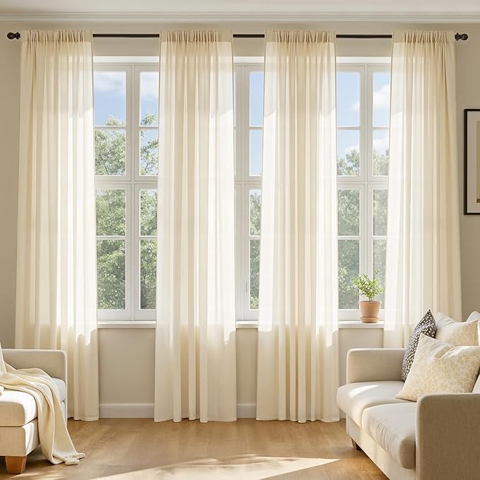 MIULEE Butter Cream Sheer Curtains 72 Inches Long, 4 Panels Set, Rod Pocket Voile Drapes Light Filtering and Semi Transparent, Elegant Window Treatments for Bedroom Living Room,42 x 72 Inches