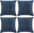 Fancy Homi 4 Packs Dusty Blue Decorative Throw Pillow Covers 26x26 Inch for Living Room Couch Bed Sofa, Rustic Farmhouse Boho Home Decor, Soft Plush Striped Corduroy Square Cushion Case 66x66 cm