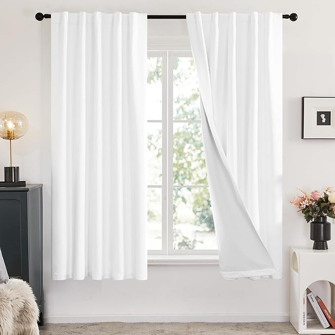 Deconovo Total Blackout Curtains 2 Panels W42 x L54— 100% Blackout, Thermal Insulated, Back Tab, Machine-Washable Drapes, White