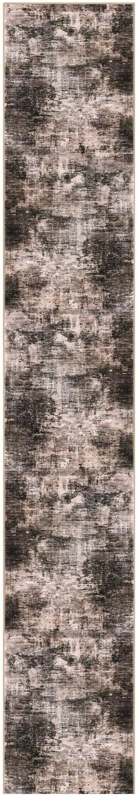 IOHOUZE Abstract Runner Rug 2x12 Ft Washable Runners for Hallways, Non Slip Kitchen Runner Printed Faux Wool Entryway Runner Indoor, Modern Abstract Floor Carpet for Hall Kitchen, Brown/Rust