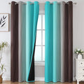Estelar Textiler Ombre Blackout Curtains 102 Inches Long 2 Panels Set, Brown and Teal Thermal Insulated Drapes for Bedroom, Full Room Darkening Grommet Curtains for Living Room, 52Wx102L