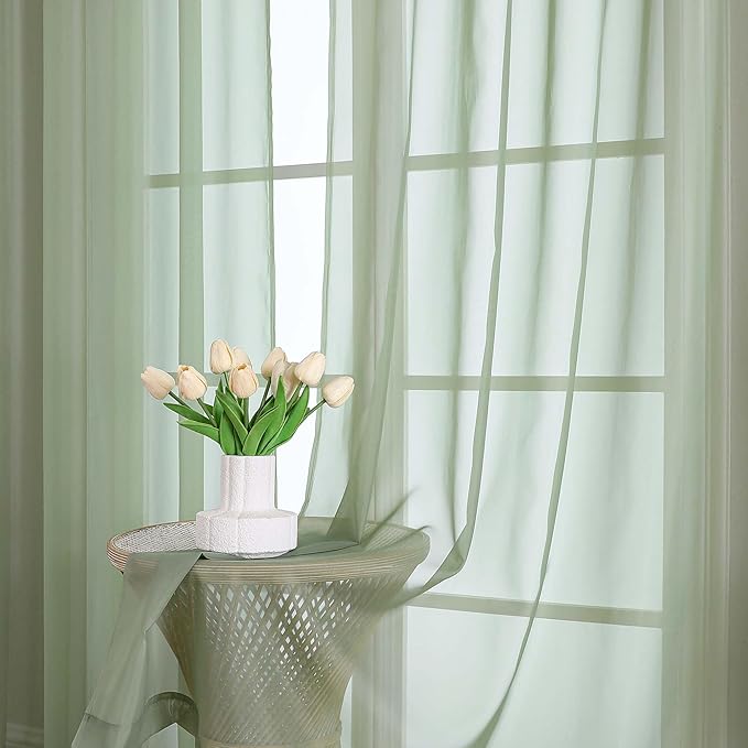 OWENIE Sage Green Sheer Curtains 120 Inches Long 2 Panels Set, Airy Lightweight Sage Curtain for Living Room Bedroom, Farmhouse Filmy Rod Pocket Drapes, 2 Pcs, Each 59" Wx120 L Inch