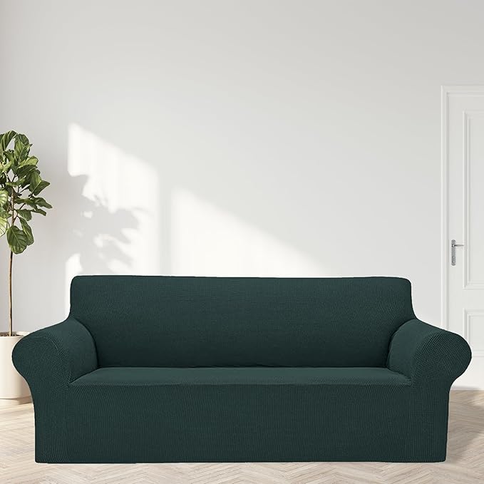 Cupuamon 2026 New Stretch Oversized Sofa Slipcovers Couch Sofa Cover for 4 Seater Furniture Protector Covers with Elastic Bottom Jacquard Fabric Small Checks for Pets, Kids - Hunter