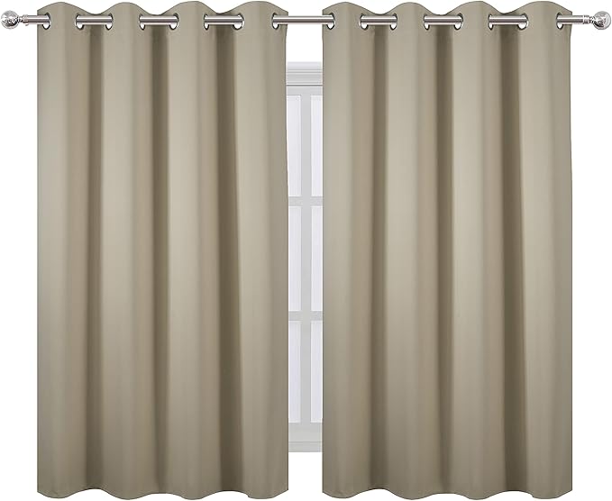 LEMOMO Blackout Curtains 52 x 45 inch/Beige Curtains Set of 2 Panels/Thermal Insulated Room Darkening Bedroom Curtains