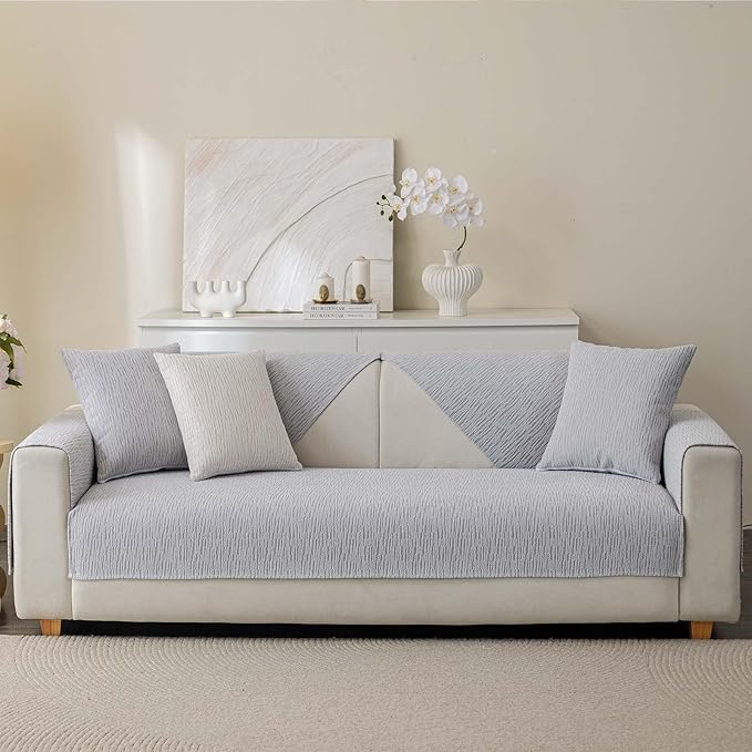 Soft Waterproof Chenille Cover Washable, Non Slip Sectional Sofa Covers for 3 Cushion Couch Sofa L Sharped Sofa Slipcover for Pets, Furniture Protector (1 PCS 36"x36" Light Grey)