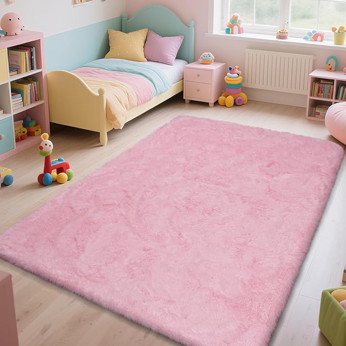 Large Shag Area Rugs for Living Room Bedroom,Big Ultra Soft Fluffy Pink Area Rugs for Dorm,Indoor Carpet Nursery Rugs for Kids Girls Room Home Decor (Pink, 10X14 Feet)
