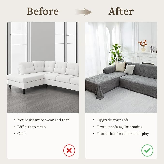 HOMERILLA Sectional Couch Covers for Sectional Sofa L Shaped Sofa Cover Blanket 2 Pieces L Shape Furniture Protector for Pets Dogs (Dark Grey, XX-Large)