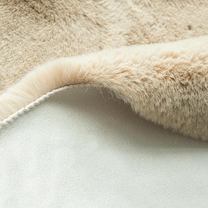 ORINOVA Beige Plush Faux Washable Rabbit Fur Area Rugs for Bedroom Shag Carpet for Living Room 4x6 Rectangle Nursery Rug